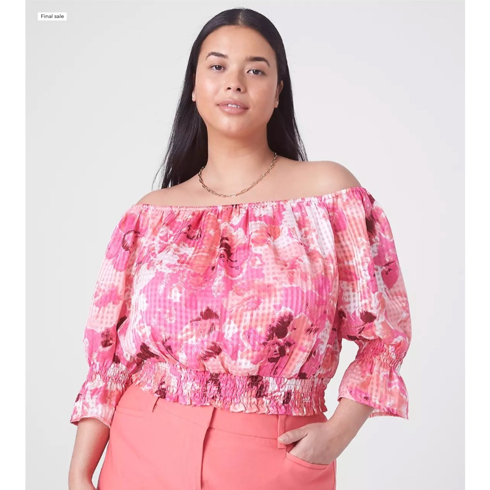 Lane Bryant Pink Floral Off-Shoulder Crop Top